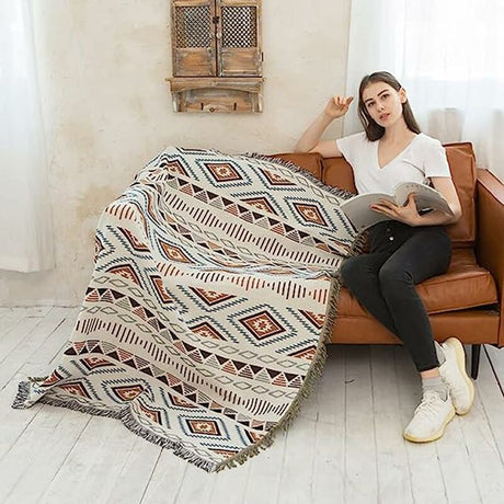 Sofa Blanket With Tassel, Couch Throws, Knitted Blanket, Aztec Ethnic Style Blanket, For Home, Office, Travel, Camping.