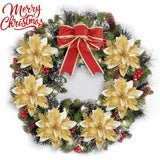 12 pcs Glitter Christmas Flowers (15Cm) With 12 pcs Artificial Poinsettia For Christmas Tree（Gold）