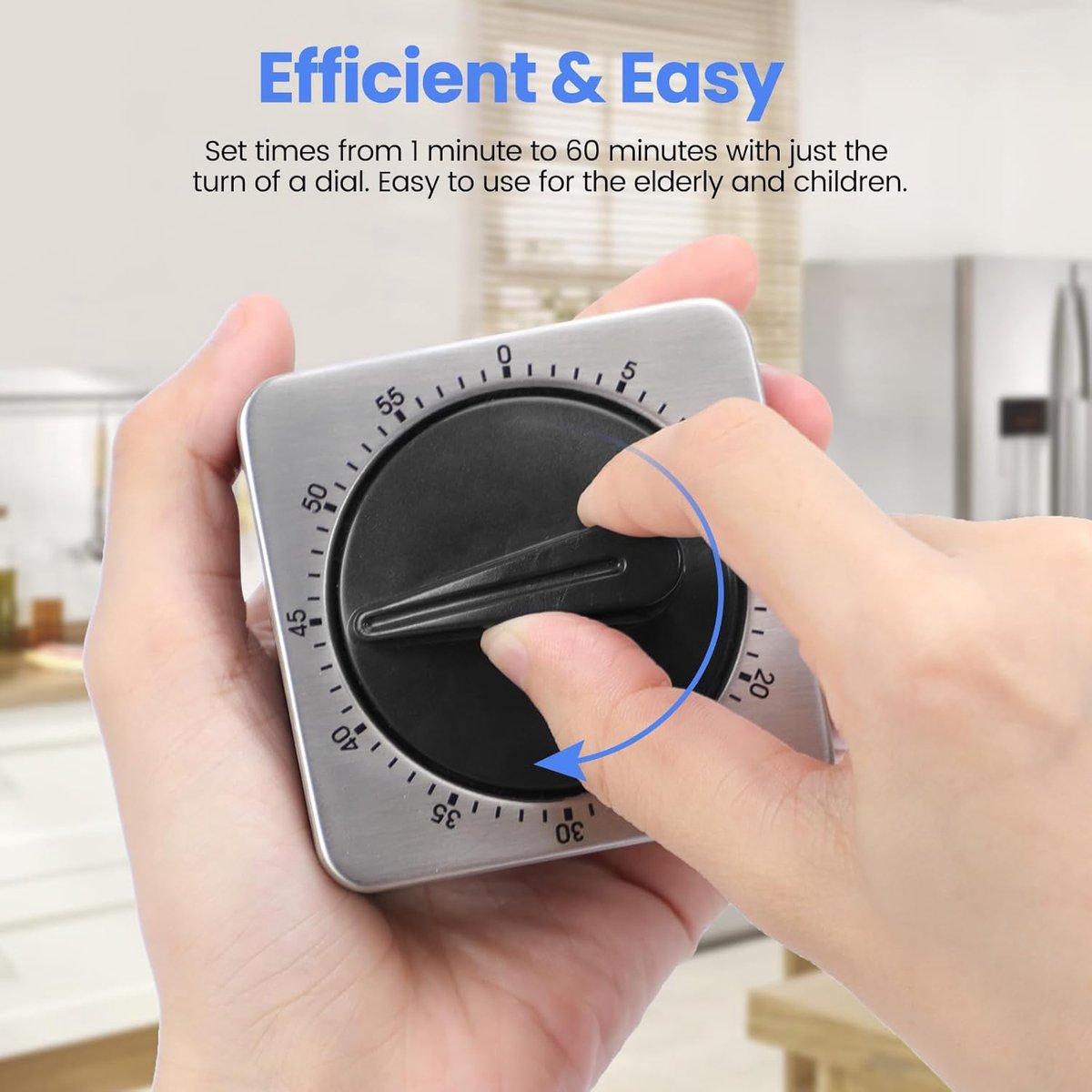 Kitchen Timers for Cooking - Chef's Kitchen Timer with Audible Alarm - Mechanical Desktop Timer - No Batteries Required - Magnetic Back - Beautiful Stainless Steel Magnetic Countdown Reminder