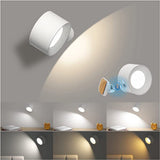 LED indoor wall light with battery, 1 piece, touch control, 3 brightness levels, 360° rotation, suitable for living room, bedroom, stairs, hallway, wireless wall light, white