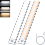 20cm LED Under Cabinet Lighting with Motion Detector - Rechargeable - 3 Colour Temperatures and Infinite Dimming, Dimmable Cabinet Lighting with 3 Modes, Sensor LED Lighting for Cabinets, Kitchens, Stairs (2 Pieces)