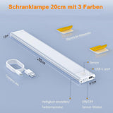 20cm LED Under Cabinet Lighting with Motion Detector - Rechargeable - 3 Colour Temperatures and Infinite Dimming, Dimmable Cabinet Lighting with 3 Modes, Sensor LED Lighting for Cabinets, Kitchens, Stairs (2 Pieces)