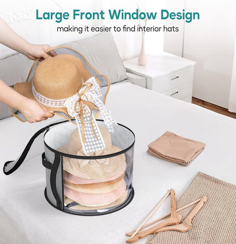 Storage Box - Extra Large Clear Hat Storage Bag - Holds up to 7 Hats - Cowboy Hat Wardrobe Storage Bag - Wide Brim Hat Box with Handle - (Grey)