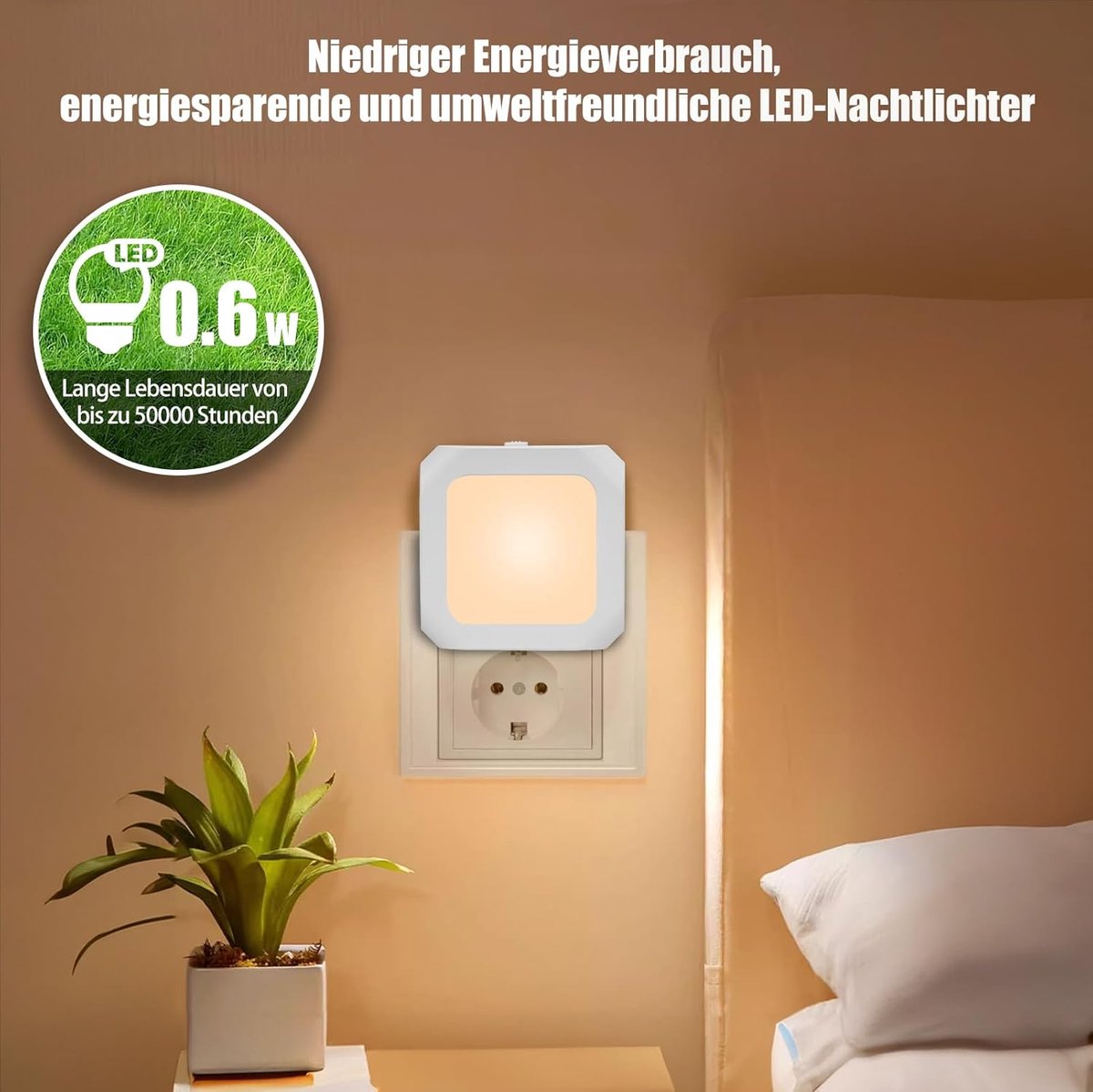 Night light - Night light plug - Adult night light - LED night light - With sliding dimming position - Suitable for bedrooms and staircases - For babies, adults, and children (pack of 2)