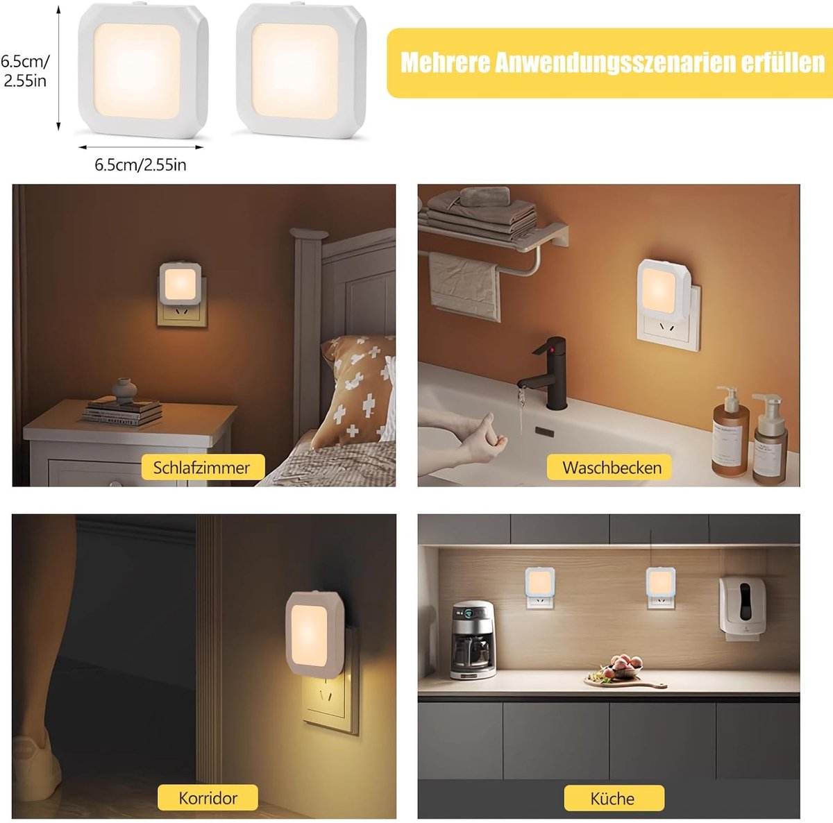 Night light - Night light plug - Adult night light - LED night light - With sliding dimming position - Suitable for bedrooms and staircases - For babies, adults, and children (pack of 2)