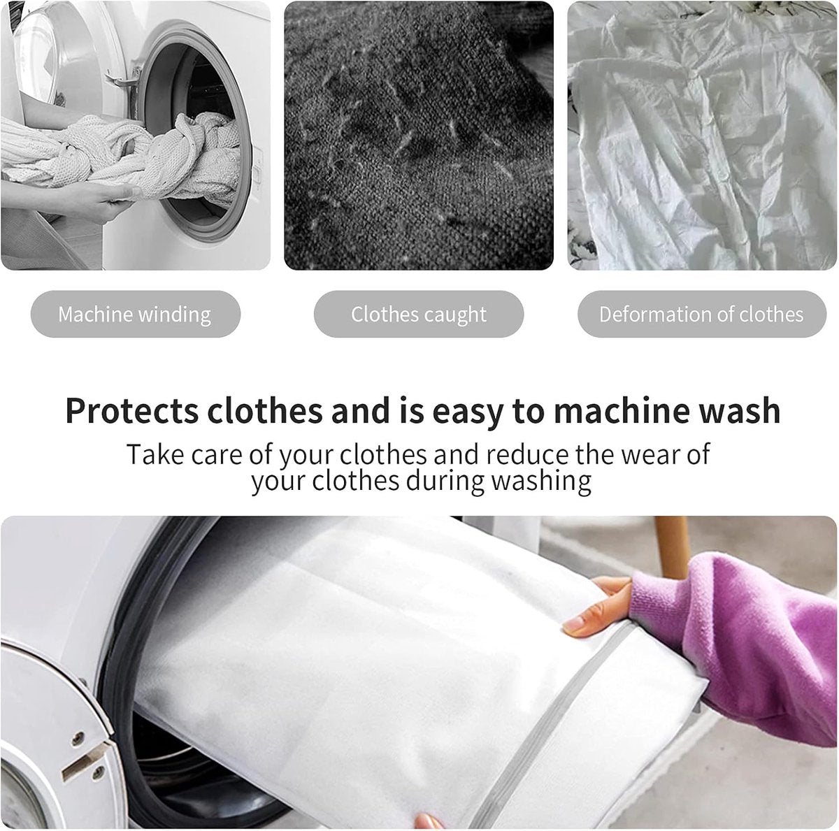 Set of 3 Laundry Bags - Net Clothes - Groot Laundry Nets - Large, Strong Bags - For Delicate Clothes - Perfect for Washing Machines - Jackets - Jeans - 50 x 60 cm - Household Accessory