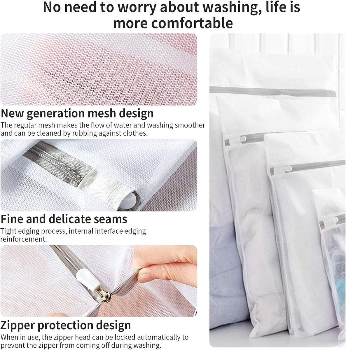 Set of 3 Laundry Bags - Net Clothes - Groot Laundry Nets - Large, Strong Bags - For Delicate Clothes - Perfect for Washing Machines - Jackets - Jeans - 50 x 60 cm - Household Accessory