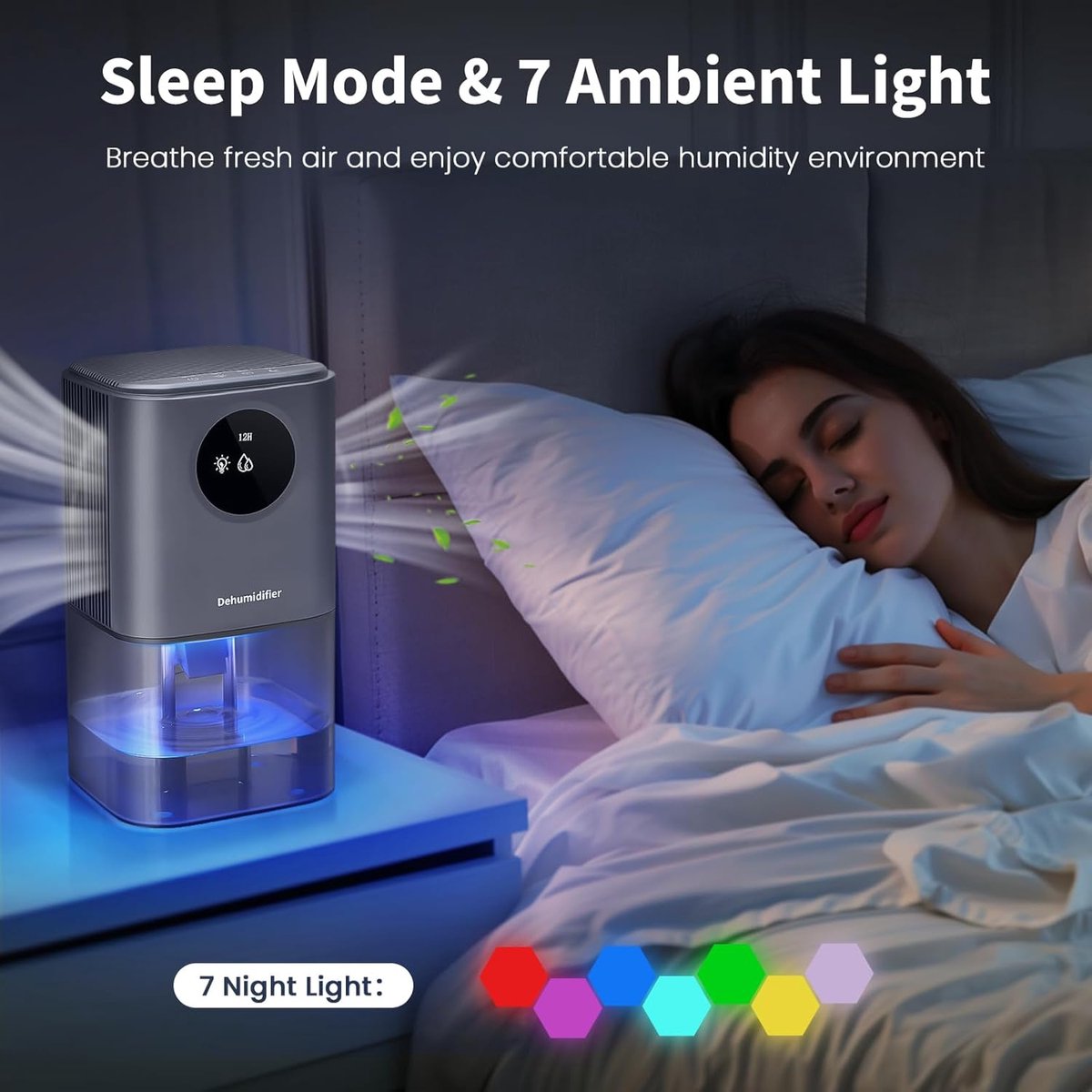 Dehumidifier - Intelligent Ultra - Silent Dehumidifier - Ultra-Quiet Portable Dehumidifier - For Drying Laundry - Dehumidifies Bedrooms, Bathrooms, Wardrobes, and Caravans - Black