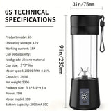 Blender - Mini blender - Smoothie maker - Rechargeable mini blender - Portable blender - Citrus press - Black