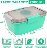 2000ml children's lunch box, adult lunch box with 4 compartments and soup container, salad box with dressing container, lunch box, salad container, microwave and dishwasher safe, BPA free