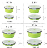 4-Piece Food Storage Container Set - Lunch Box - Collapsible Food Container - Round Silicone Lunch Box - For Camping Kitchens - BPA-Free - Green