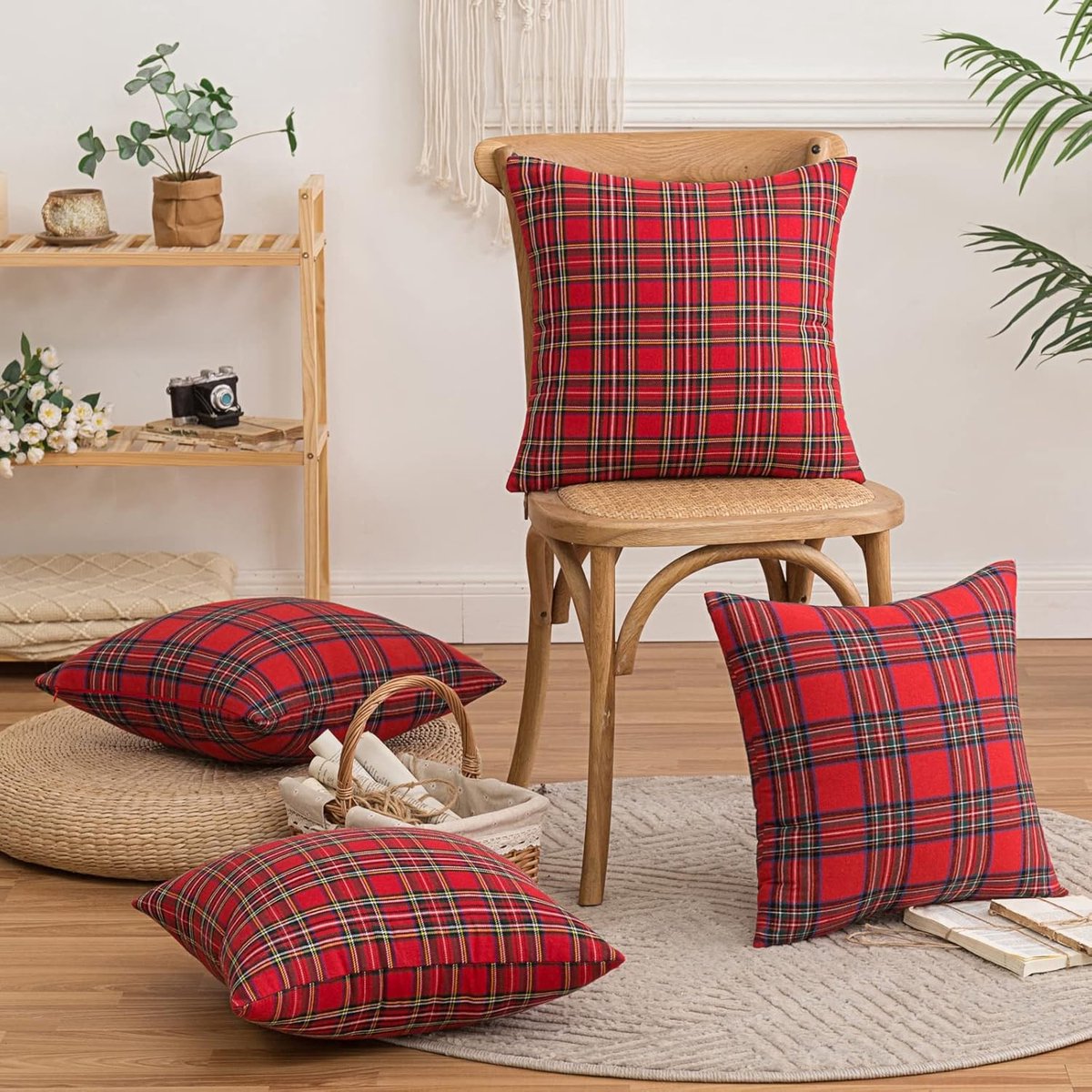 Decorative Pillowcases - Tartan Cushion Covers - 45 x 45 cm (18 x 18 inches) - Set of 2 - Invisible Zipper - Perfect for Sofa, Bedroom, Living Room, Christmas, Holiday Decorations