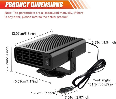 12V 200W Portable Car Heater and Fan 2-in-1 with 360° Rotation, Fast Defrosting and Windshield Demisting, Black