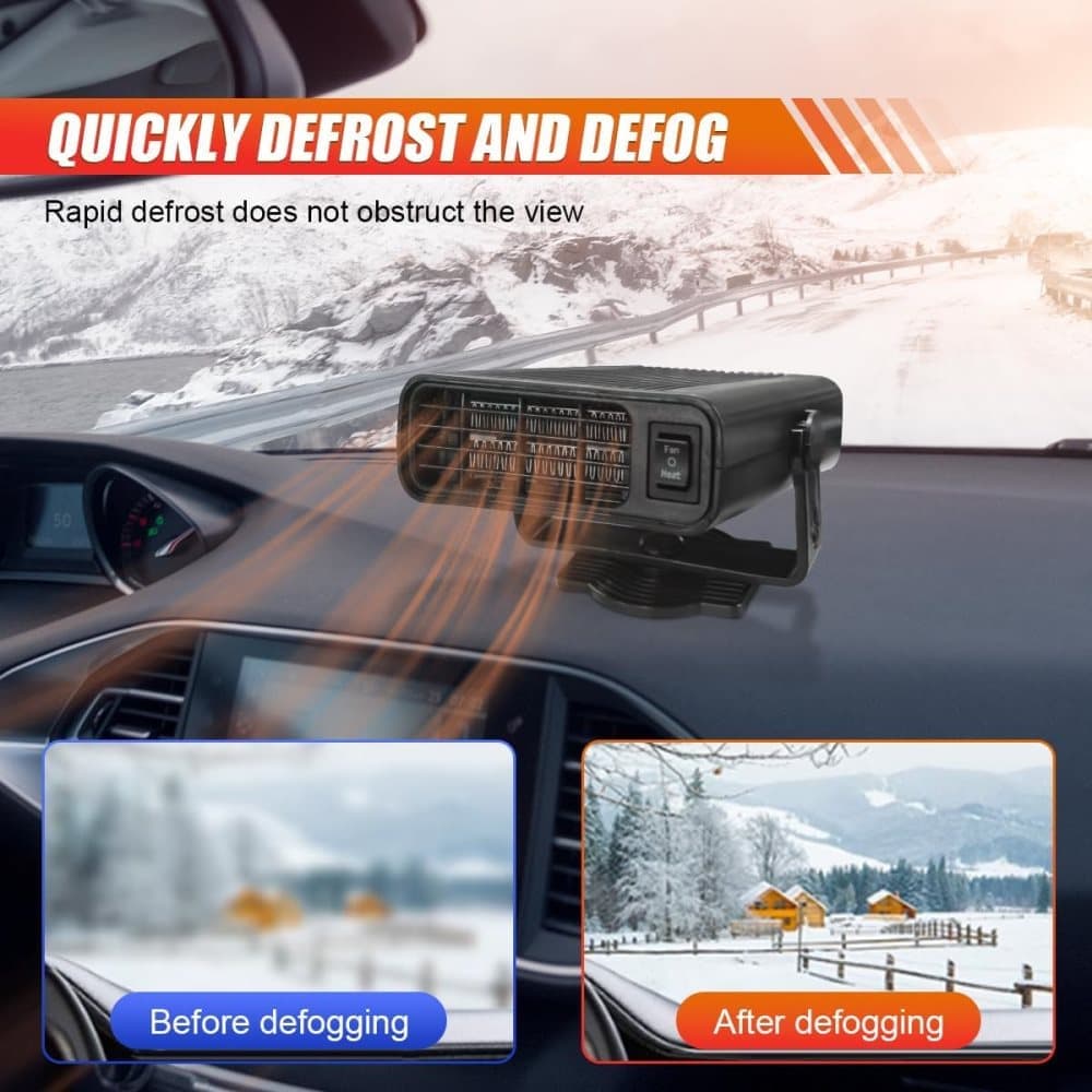 12V 200W Portable Car Heater and Fan 2-in-1 with 360° Rotation, Fast Defrosting and Windshield Demisting, Black