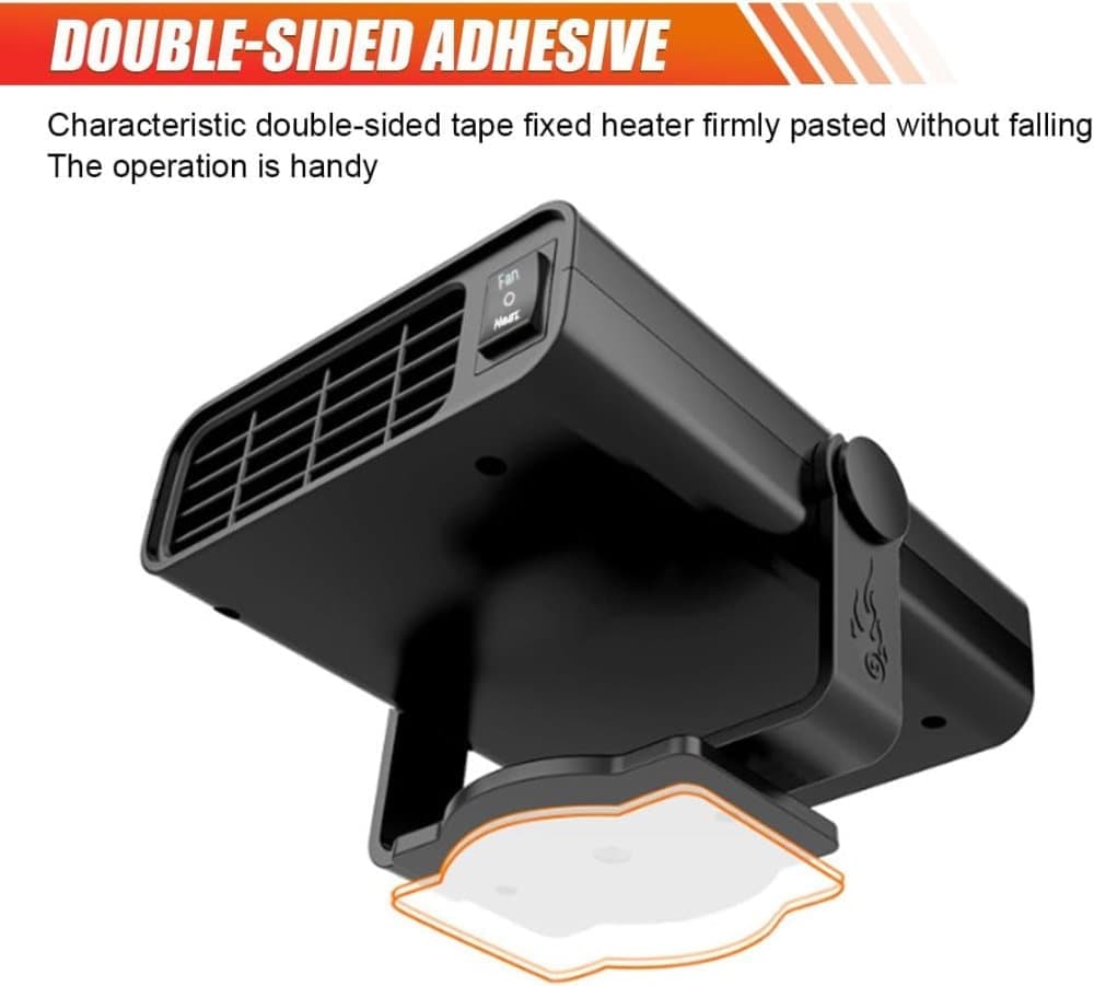 12V 200W Portable Car Heater and Fan 2-in-1 with 360° Rotation, Fast Defrosting and Windshield Demisting, Black