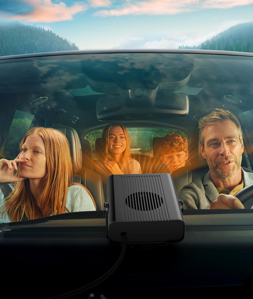 12V 200W Portable Car Heater and Fan 2-in-1 with 360° Rotation, Fast Defrosting and Windshield Demisting, Black