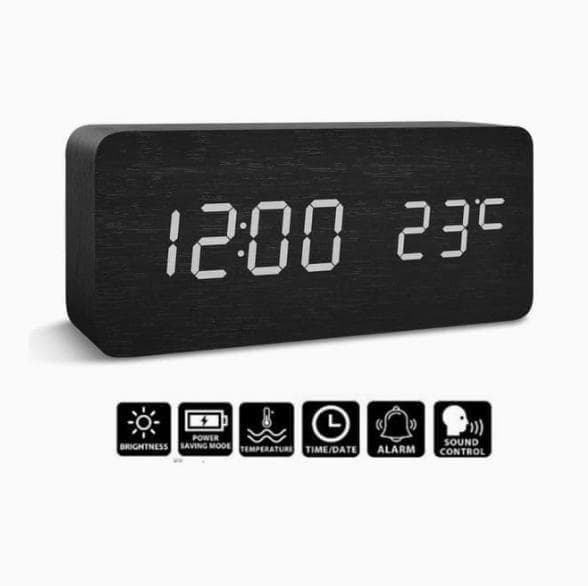 Digital LED Alarm Clock with USB Charger, Silent Wooden Design for Bedrooms and Travel, 12/24h LCD Display, Wood