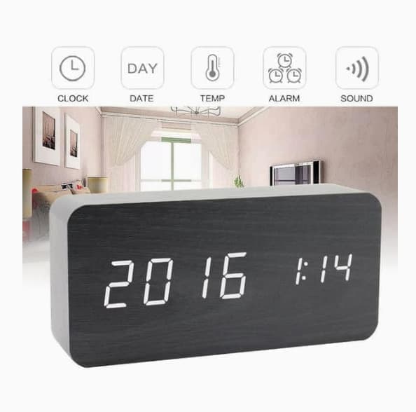 Digital LED Alarm Clock with USB Charger, Silent Wooden Design for Bedrooms and Travel, 12/24h LCD Display, Wood