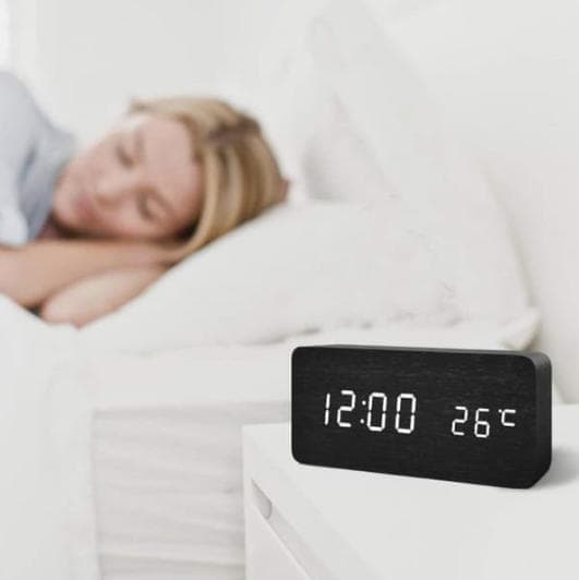 Digital LED Alarm Clock with USB Charger, Silent Wooden Design for Bedrooms and Travel, 12/24h LCD Display, Wood