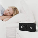 Digital LED Alarm Clock with USB Charger, Silent Wooden Design for Bedrooms and Travel, 12/24h LCD Display, Wood