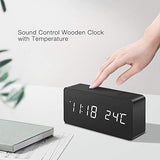 Digital LED Alarm Clock with USB Charger, Silent Wooden Design for Bedrooms and Travel, 12/24h LCD Display, Wood