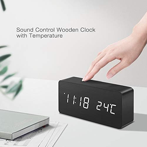 Digital LED Alarm Clock with USB Charger, Silent Wooden Design for Bedrooms and Travel, 12/24h LCD Display, Wood