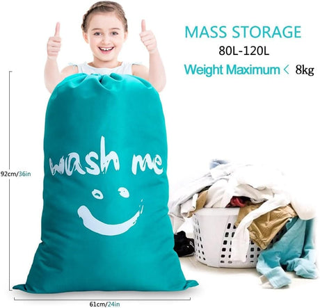 Foldable Laundry Bag for Travel, Large, Blue, Compatible with Dirty Clothes Storage