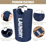 90L Foldable Laundry Basket with Handles, Waterproof, Dark Blue, 38x38x79 cm