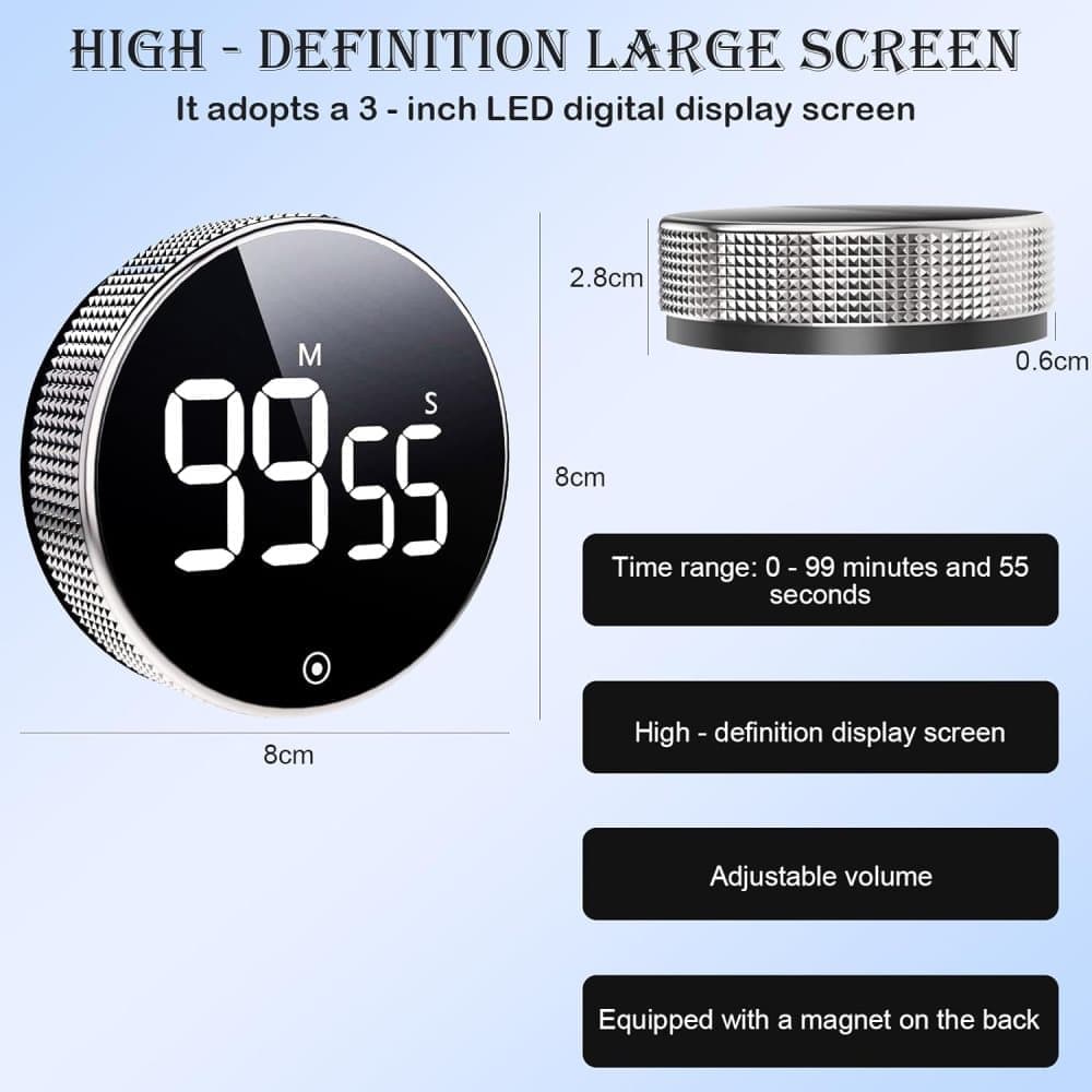 Digital Timer with Magnet and LED Display, Compatible with Kitchen Appliances