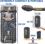 Self-inflating mattress for camping beach hiking, waterproof lightweight tear-resistant with foot pump, 10cm, Orange
