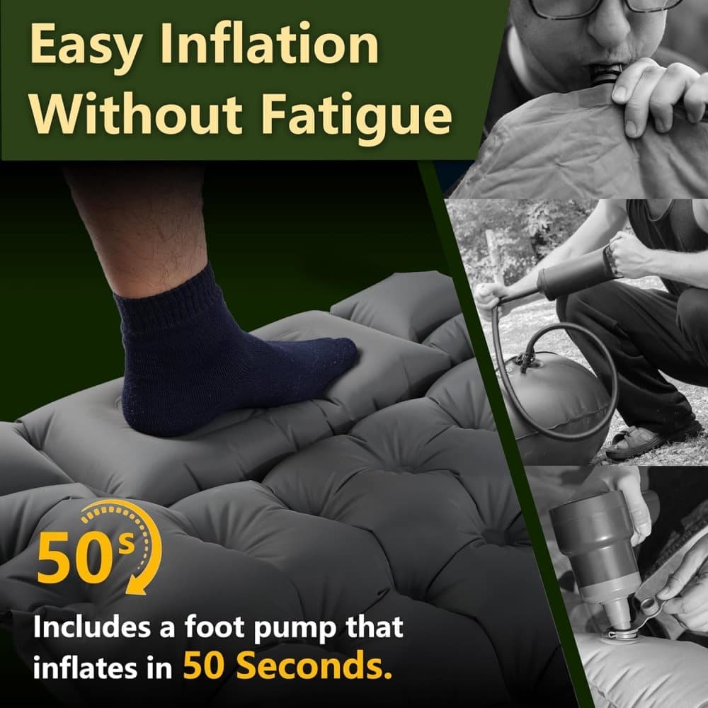 Self-inflating mattress for camping beach hiking, waterproof lightweight tear-resistant with foot pump, 10cm, Orange