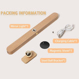Wooden LED Wall Lamp 360 Degree Rotatable Magnetic Dimmable Night Light with USB Charging, Decorative Indoor Lighting for Home