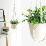 3 pcs Bohemian Plant Hanger for Indoor Plants with Braided Rope Beads and Lace Decoration, 35 Inch, White