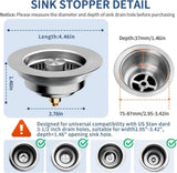 3-in-1 Stainless Steel Sink Strainer with Removable Basket, Easy to Clean Kitchen Strainer