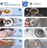3-in-1 Stainless Steel Sink Strainer with Removable Basket, Easy to Clean Kitchen Strainer
