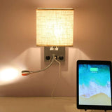 Bedside Wall Lamp with Flexible USB LED Reading Light, E27 Swing Arm Holder, 1 USB Port