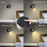 Touch LED Wall Lamp with USB Port 3 Brightness Levels 360 Degree Rotatable Black