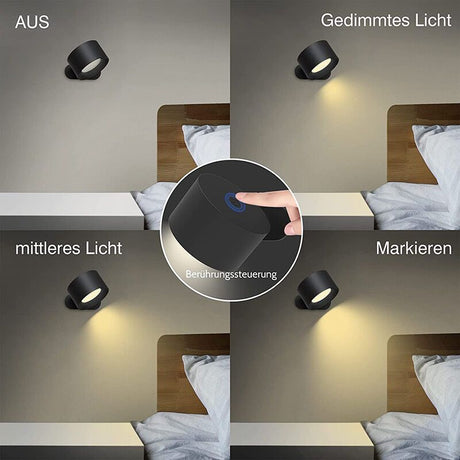Touch LED Wall Lamp with USB Port 3 Brightness Levels 360 Degree Rotatable Black