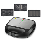 RAF R.214 Multi-functional Breakfast Maker 750W Double Sided Grill, 3 Interchangeable Plates for Sandwich/Waffle/Steak, Non-Stick Coating Wide Voltage 110-220V Household Electric Press Grill