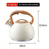3L Hammered Stainless Steel Whistling Stovetop Kettle, Wood Grain Heat Insulated Handle, Universal for Gas & Induction Cooker, Large Capacity Water Boiler for Home Kitchen Daily Use（）()