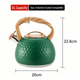 3L Hammered Stainless Steel Whistling Stovetop Kettle, Wood Grain Heat Insulated Handle, Universal for Gas & Induction Cooker, Large Capacity Water Boiler for Home Kitchen Daily Use（）()