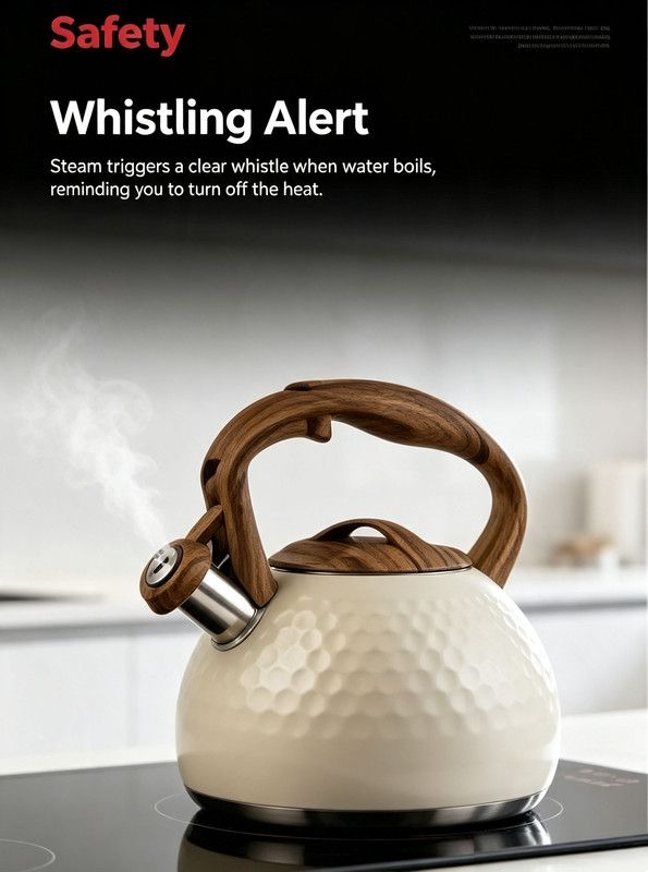 3L Hammered Stainless Steel Whistling Stovetop Kettle, Wood Grain Heat Insulated Handle, Universal for Gas & Induction Cooker, Large Capacity Water Boiler for Home Kitchen Daily Use（）()