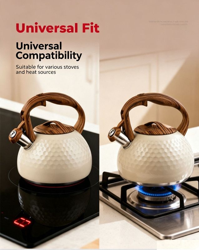3L Hammered Stainless Steel Whistling Stovetop Kettle, Wood Grain Heat Insulated Handle, Universal for Gas & Induction Cooker, Large Capacity Water Boiler for Home Kitchen Daily Use（）()