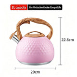 3L Hammered Stainless Steel Whistling Stovetop Kettle, Wood Grain Heat Insulated Handle, Universal for Gas & Induction Cooker, Large Capacity Water Boiler for Home Kitchen Daily Use（）()