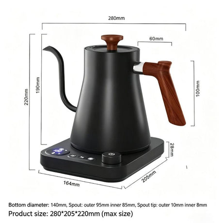 Gooseneck Electric Kettle - 0.9L - With Temperature Control - Stainless Steel 304 - Ultra-Silent - Black