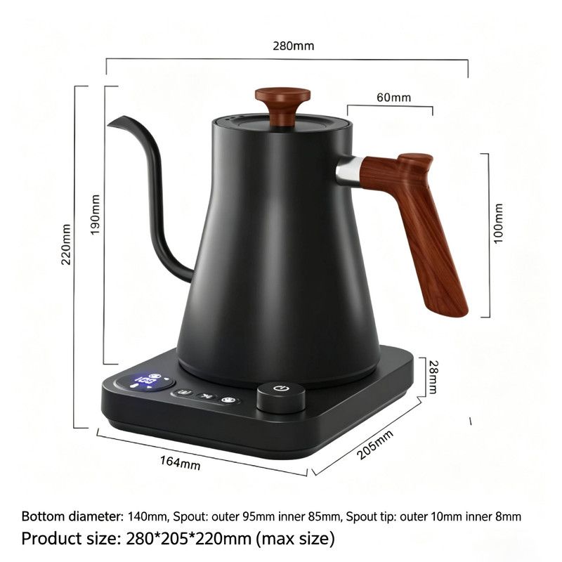 Gooseneck Electric Kettle - 0.9L - With Temperature Control - Stainless Steel 304 - Ultra-Silent - White