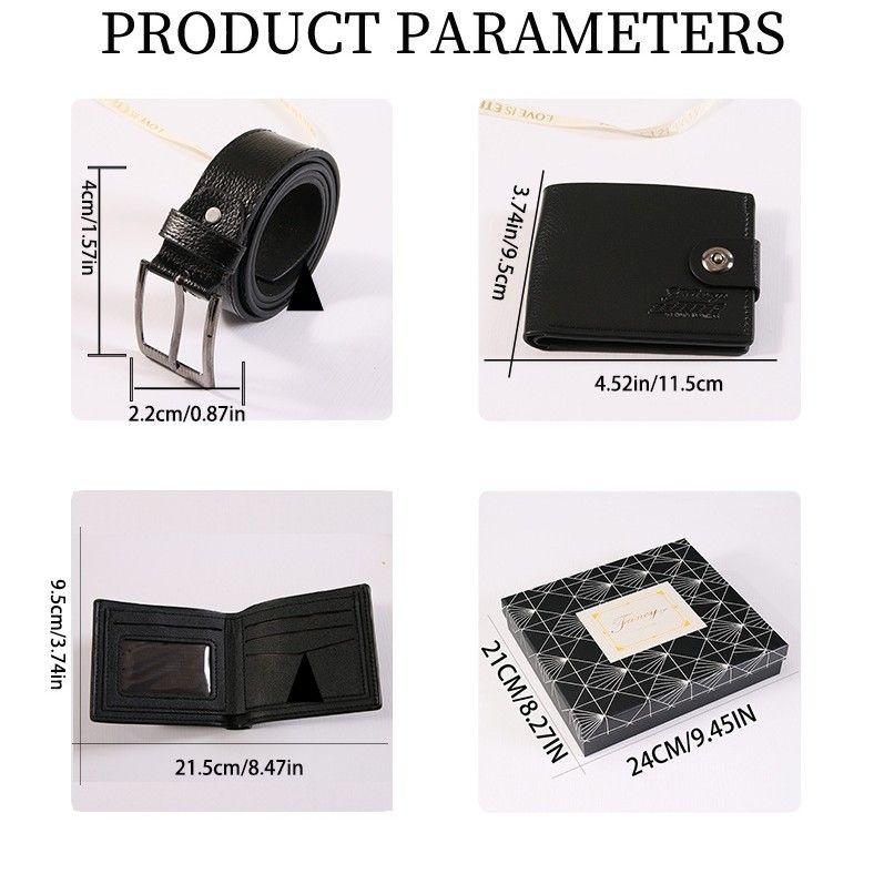 Men’s 4‑Piece Gift Set, Wallet + Belt + Sunglasses + Braided Bracelet, Premium Gift Box, Practical Father's Day Gifts for Dad Husband, Black