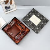 Men’s 4‑Piece Gift Set, Wallet + Belt + Sunglasses + Braided Bracelet, Premium Gift Box, Practical Father's Day Gifts for Dad Husband, Coffee