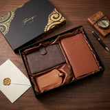 Brown Travel Gift Set, Passport Cover + Notebook + Luggage Tag, Premium Gift Box, Ideal Father's Day & Christmas Present for Men