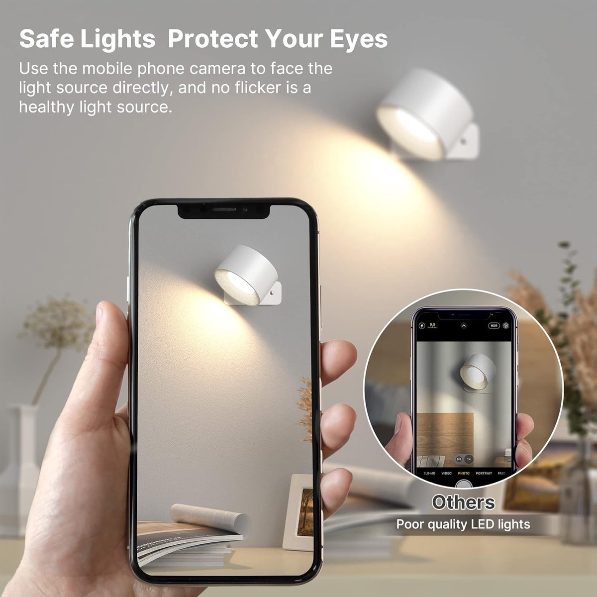 Wireless Rechargeable LED Wall Lamp Indoor White - 3 Colors/3 Brightness Levels - 360° Rotatable